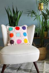 Pillow 14x14, Crochet Pillow, Nursery Pillow Cover, Granny Square Pillowcase, Knit Throw Pillows - thumbnail 1