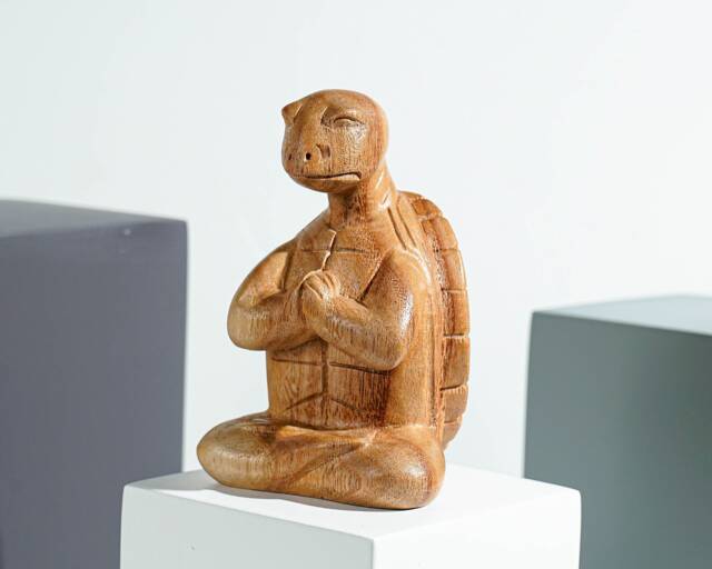 Meditating Turtle Sculpture, Animal, Yoga, Wood Carving, Nature, Handmade Turtle, Meditation Statue, Figurine, Birthday Gift, Gift For Her - image 1