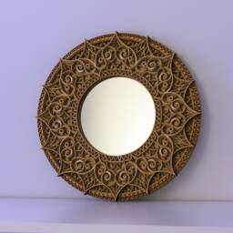 Ornate Mandala Mirror Wood Rustic Boho Decor, Spiritual Wall Art - thumbnail 2
