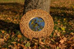 Ornate Mandala Mirror Wood Rustic Boho Decor, Spiritual Wall Art - thumbnail 1
