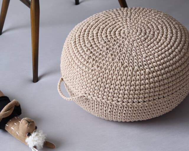 Crochet Pouf Ottoman Eco-Friendly Cotton Knit Footstool - image 1