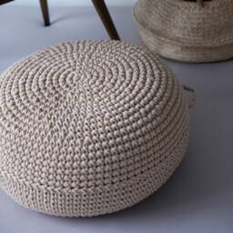 Crochet Pouf Ottoman Eco-Friendly Cotton Knit Footstool - thumbnail 3