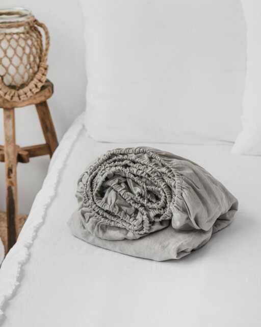Light Gray Linen Fitted Sheet Queen King Bed Deep Pocket - image 1