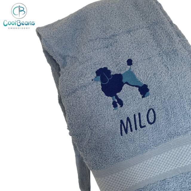 Poodle Dog Towel - Personalised Face Cloth/Hand Bath Embroidered Dog & Text - image 1