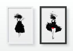Set Of Two Prints, Black & White Art, Red Wall Minimalist Art Poster, Modern Home Decor, Print, Pen & Ink Wind Blowing - thumbnail 1