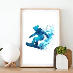 Watercolour Boy Snowboarder Print - Blue Set Of 3 Snowboard Posters - Art Prints Decor Gift For Snowboarding Boys Room Wall - thumbnail 2