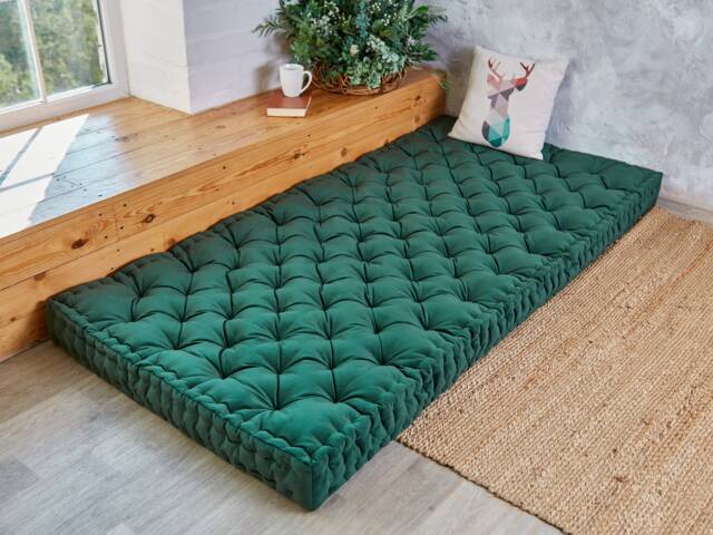 Tufted Bench Cushion, Square Floor Custom Pillow, Couch, Window Seat Seating, Meditation Cushion - image 1
