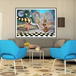 Mermaid, Kiss With Magic Sea Horse, Original Fantasy Art, Texture Fine Art Print With, Modern Artwork, Unique Artistic Style - thumbnail 2