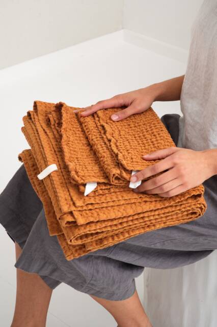 Natural Linen Waffle Towel Set, Face Towel, Body Towels, Gift - image 1