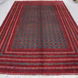 6'7x9'8 Ft Handmade Blue Rug, Afghan Ersari Tribal Veg Dyes Wool Area High Pile Soft Carpet, Oriental Turkmen Living Room Rug - thumbnail 2