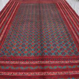 6'7x9'8 Ft Handmade Blue Rug, Afghan Ersari Tribal Veg Dyes Wool Area High Pile Soft Carpet, Oriental Turkmen Living Room Rug - thumbnail 4