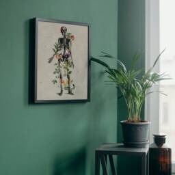 Antique Floral Human Anatomy Print - Flowers Through Skeleton, Medical Art, Botanical Anatomy, Body, Alternative Art - thumbnail 3
