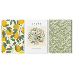 Canvas Art Set Of 3 - Lemon Motifs With Herbs & Plant Leaves, Green Print On Canvas, Plants Flowers Wall Decor - thumbnail 3