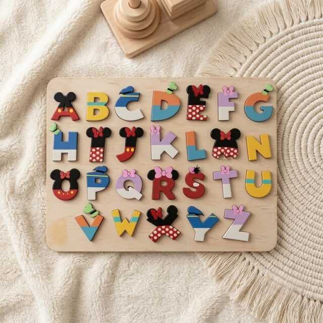 Personalized Mickey Mouse Name Puzzle, Custom Wooden Alphabet Baby Boy Girl Gift, Nursery Decor, Shower Gift - image 1