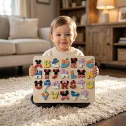 Personalized Mickey Mouse Name Puzzle, Custom Wooden Alphabet Baby Boy Girl Gift, Nursery Decor, Shower Gift - thumbnail 2