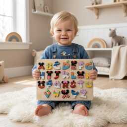 Personalized Mickey Mouse Name Puzzle, Custom Wooden Alphabet Baby Boy Girl Gift, Nursery Decor, Shower Gift - thumbnail 3