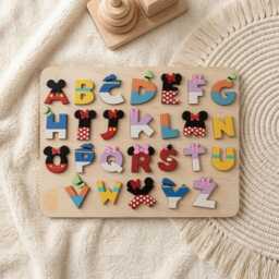 Personalized Mickey Mouse Name Puzzle, Custom Wooden Alphabet Baby Boy Girl Gift, Nursery Decor, Shower Gift - thumbnail 1