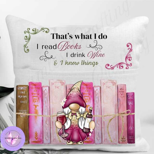 Personalised Wine Lover Reading Cushion Gnome Design, Book Decor - image 1