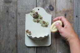 Dish Soap in White With Boletus Edulis Mushrooms & Moss - Wall Mounted Stoneware - thumbnail 1