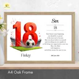 18Th Birthday Print For Son Personalised Red Football Team Wall Art Gift - A4/A3