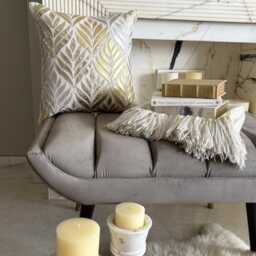 Beige Linen, Gold Faux Leather Appliqu?? Maple Leaf, Modern Throw Pillow Cover/Euro Sham - Foil - thumbnail 3