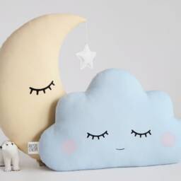 Light Blue Cloud Pillow With Pink Cheeks For Nursery Decor, Baby Cushion Shower Gift Newborn Boy Girl Gender Neutral Room Children Bed - thumbnail 4