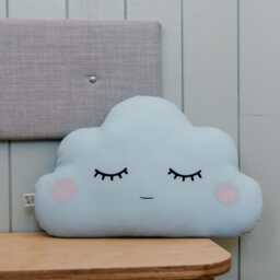 Light Blue Cloud Pillow With Pink Cheeks For Nursery Decor, Baby Cushion Shower Gift Newborn Boy Girl Gender Neutral Room Children Bed - thumbnail 2