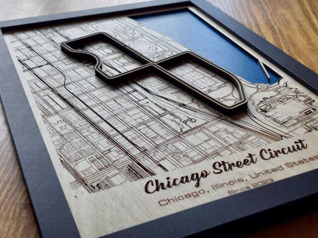 Chicago Street Circuit Wall Art Laser Engraved Wood, Nascar Gift - image 1