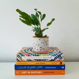 Plant Pot, Planter, Small Plant Metal Multicolour Paint Splattered, White Pot - thumbnail 2