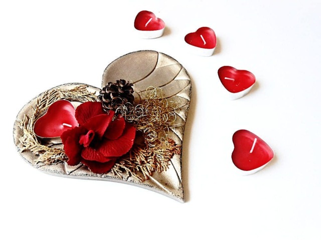 Heart Candle Tea Light Holder Lighting Wooden Brass Bronze Red Flower Home Decor Decoration Candlestick Candelabra Menorah Flambeau Sconce - image 1