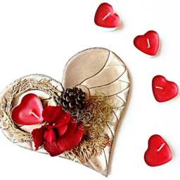 Heart Candle Tea Light Holder Lighting Wooden Brass Bronze Red Flower Home Decor Decoration Candlestick Candelabra Menorah Flambeau Sconce - thumbnail 4
