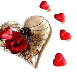 Heart Candle Tea Light Holder Lighting Wooden Brass Bronze Red Flower Home Decor Decoration Candlestick Candelabra Menorah Flambeau Sconce - thumbnail 2