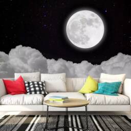 3D Moon & Clouds Wallpaper Mural, Peel Stick Sky Wall Decor - thumbnail 3