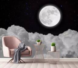 3D Moon & Clouds Wallpaper Mural, Peel Stick Sky Wall Decor - thumbnail 1
