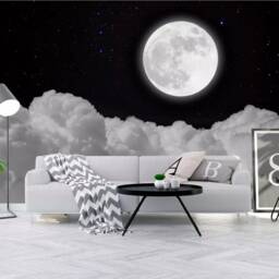 3D Moon & Clouds Wallpaper Mural, Peel Stick Sky Wall Decor - thumbnail 2