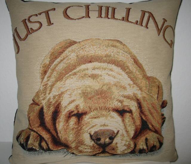 Decorative Cushion Cover Made Of Tapestry & Canvas Fabric Just Chilling Dog Friend Chill Relaxation Rest Gift - image 1