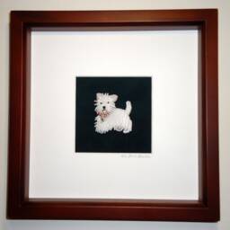 Beaded Westie Dog Portrait Framed Sterling Silver Heart Art - thumbnail 2