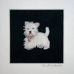 Beaded Westie Dog Portrait Framed Sterling Silver Heart Art - thumbnail 1