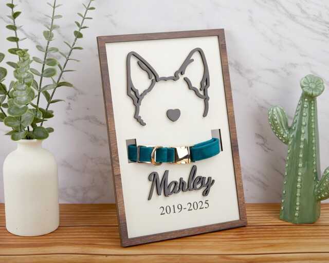 Custom Dog Ear Sign, 3D Wood Sign, Memorial Pet Collar Ears Framed Art, Memorial, Memorial Gift, Loss Gift, Dog Mom Gift - image 1