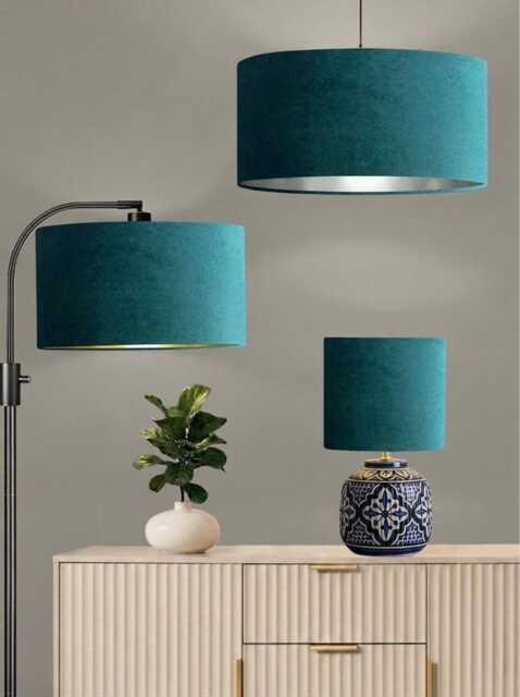 New Luxury Premium Quality Glamour Teal Blue Velvet Fabric With Brushed Metallics Lining Lamp Shade Pendant Light in Multi Sizes - image 1