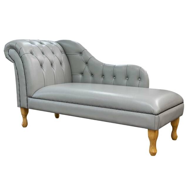 Handmade Grey Genuine Leather Chesterfield Chaise Longue Medal Real Leather, British Made - image 1