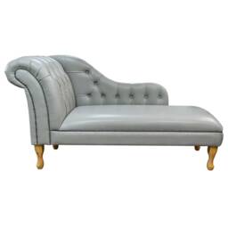 Handmade Grey Genuine Leather Chesterfield Chaise Longue Medal Real Leather, British Made - thumbnail 2