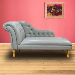 Handmade Grey Genuine Leather Chesterfield Chaise Longue Medal Real Leather, British Made - thumbnail 3