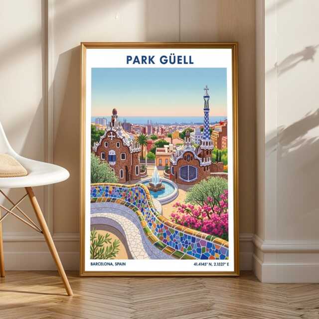 Park G??ell Barcelona Art Print Gaud?? Spanish Architecture Poster - image 1