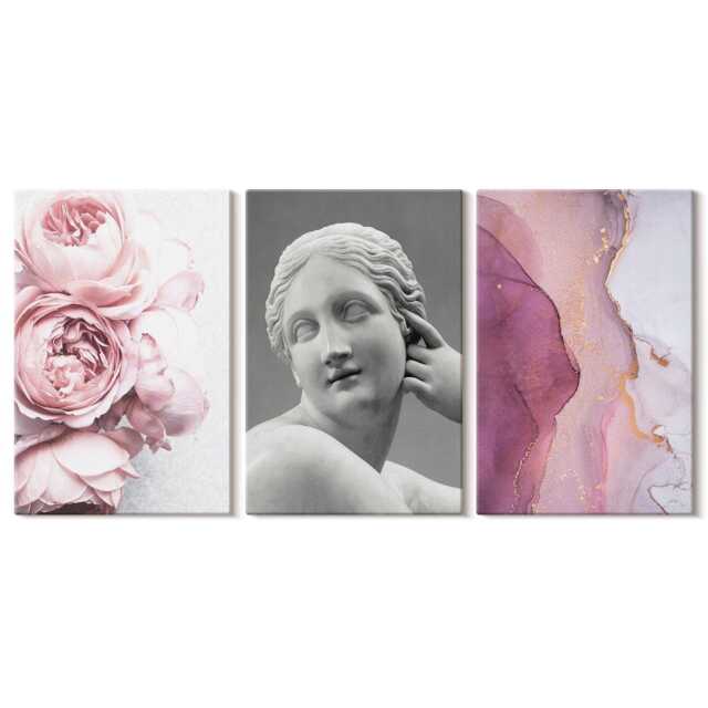 Set Of 3 Canvas Prints - Romantic Peonies Sculpture A Woman Abstract, Pink Wall Art Print, Plants & Flowers Decor - image 1