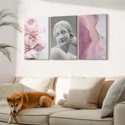 Set Of 3 Canvas Prints - Romantic Peonies Sculpture A Woman Abstract, Pink Wall Art Print, Plants & Flowers Decor - thumbnail 3