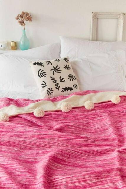 Boho Style Pom Blanket - Handmade Tassel Moroccan Organic Cozy Throw Bedroom Gift - image 1