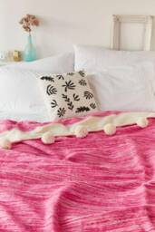 Boho Style Pom Blanket - Handmade Tassel Moroccan Organic Cozy Throw Bedroom Gift - thumbnail 1