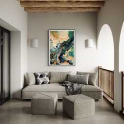 Marble Effect Art Print Nature's Palette Emerald Green Acrylic Pour Fluid Cells Painting Contemporary Design Colourful Statement Artwork - thumbnail 3
