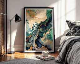 Marble Effect Art Print Nature's Palette Emerald Green Acrylic Pour Fluid Cells Painting Contemporary Design Colourful Statement Artwork - thumbnail 1